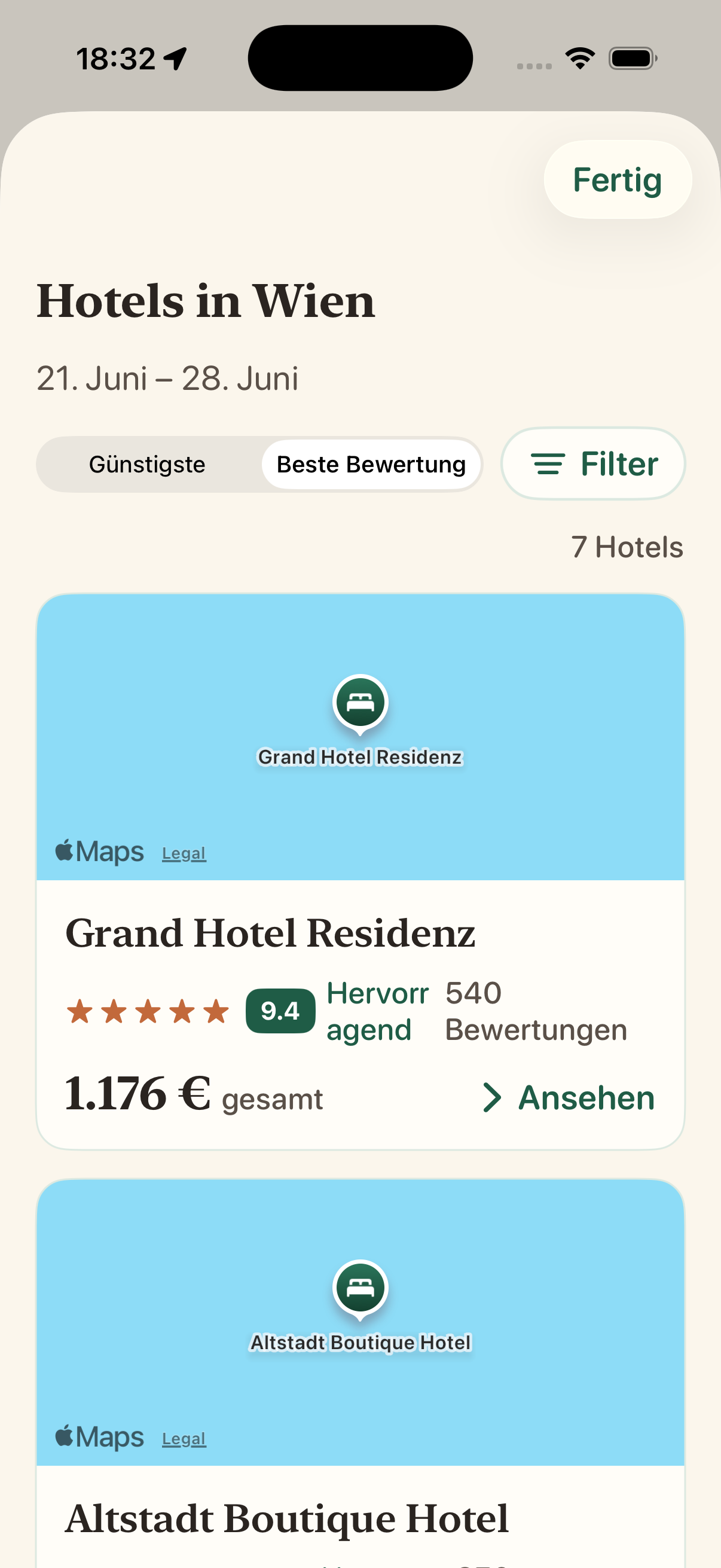 Hotelsuche mit Filtern